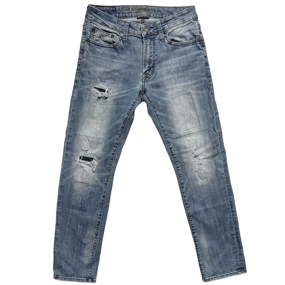 American Eagle Mens Jeans AEO Extreme Flex Slim Straight Ripped Stretch Sz 29x30